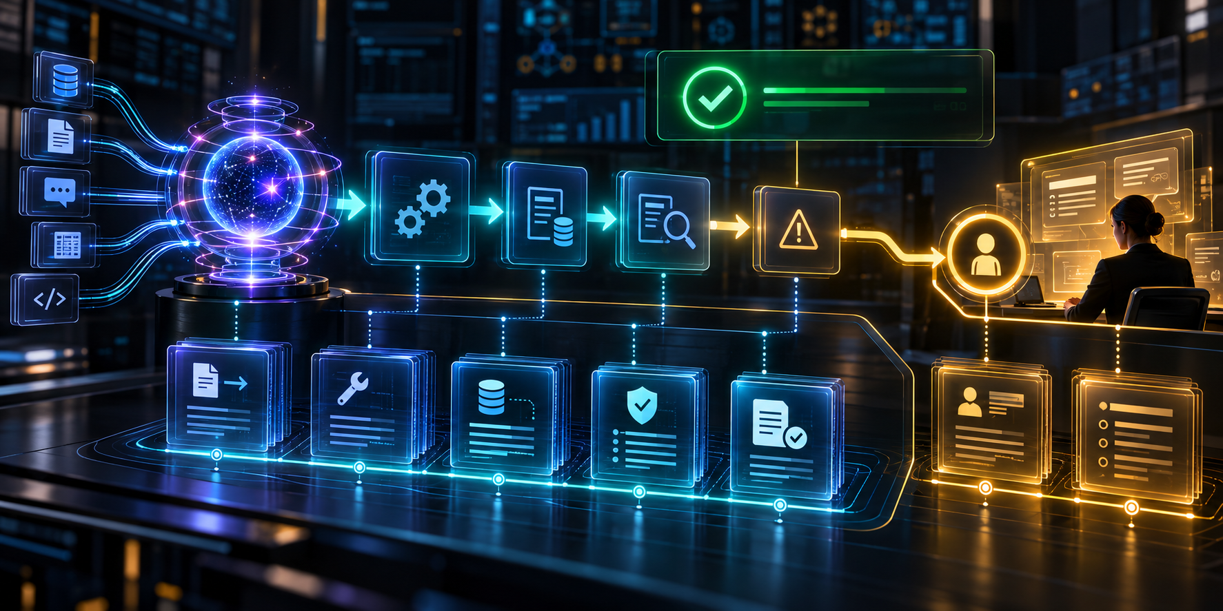 An agent producing a structured evidence trail of actions, tool calls, approvals, and escalations alongside its outcomes.